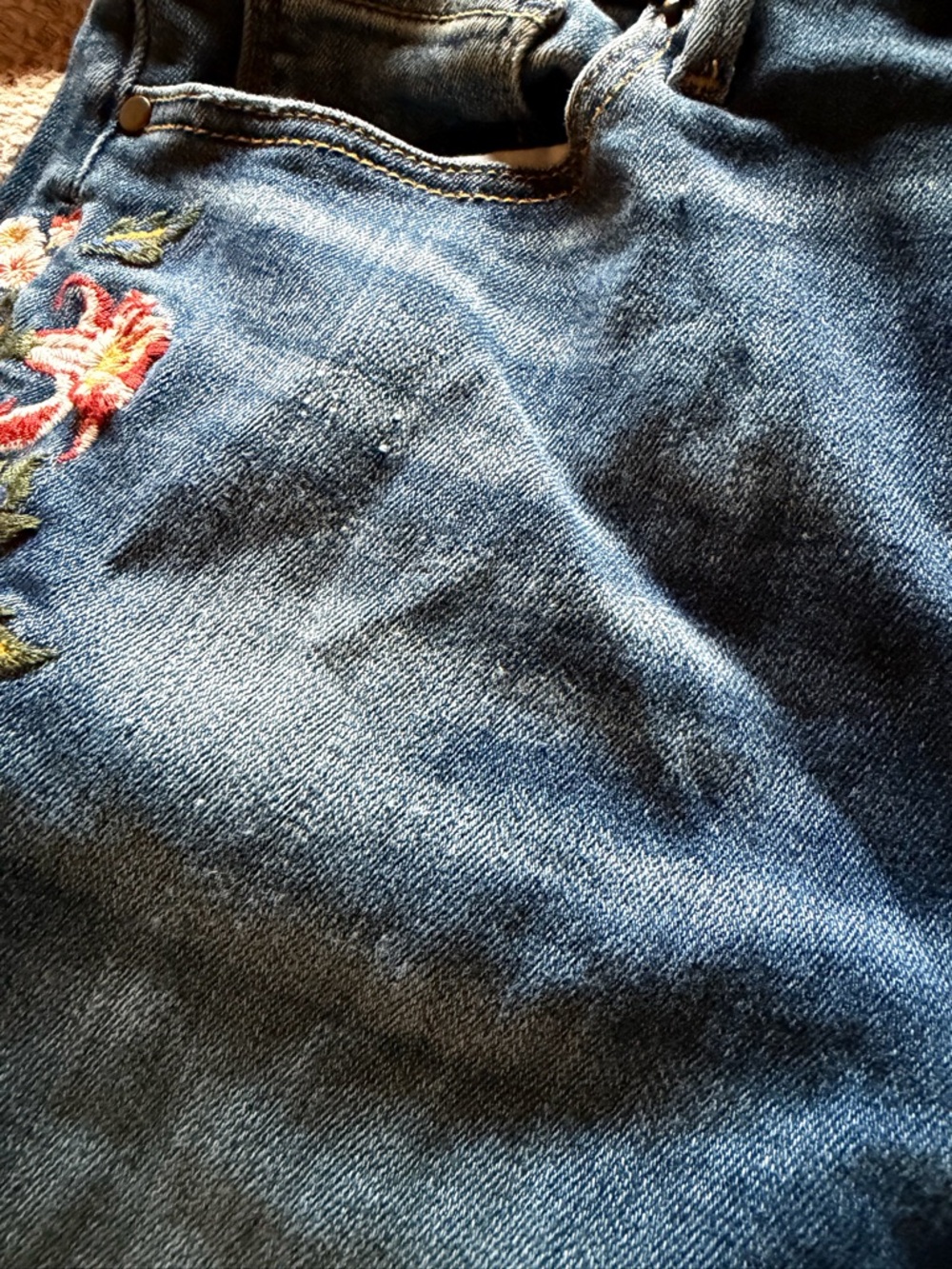Driftwood Dark Blue Embroidered Floral Appliqué Jeans Denim Bootcut Flare - Picture 14 of 14